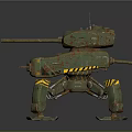 Mechanical Tank Creature Featuring Multi Legged Structure Rusty Green Coat And Yellow Black Stripes 3d model
