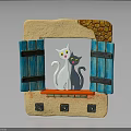 Decorative Wall Furniture With Blue Shutters White And Gray Cats On Windowsill Stone Wall Texture