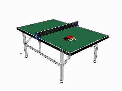 Standard Ping Pong Table With Green Tabletop Black Net Paddles And Balls 3d model