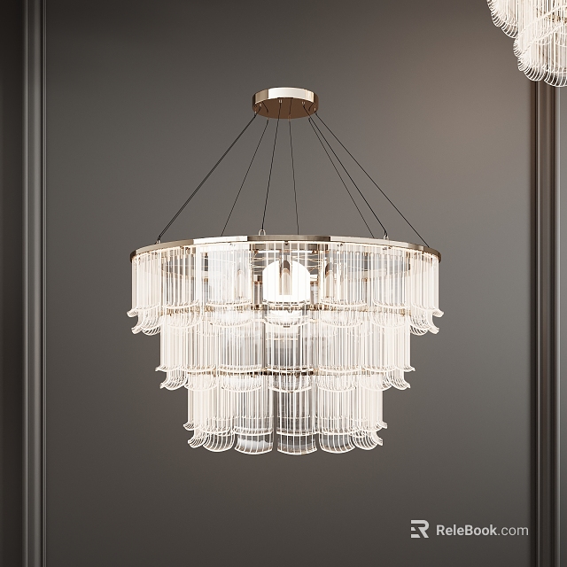 Modern Crystal Chandelier Multi Layered Design With Gold Metal Frame Hanging From Dark Ceiling 3d model 