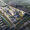 Aerial Planning of Urban Complex With Green Roofs River Road Network and Greenery