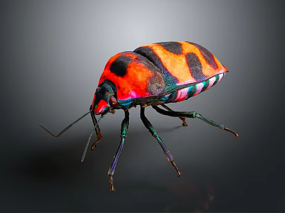 Colorful Beetle With Shiny Exoskeleton Vibrant Red Orange Black Patterns And Green Blue Legs 3d model