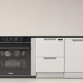 Modern Kitchen Interior Featuring Black Oven And White Dishwasher Appliances