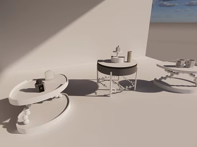 Modern Display Shelves with Oval Round Designs White Black Finishes and Decorative Items 3d model