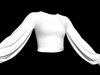 White Crop Top With Long Flowing Sleeves And Loose Fit Design 3d model