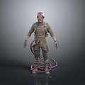 Military Tactical Weapon 3D Model with Uniform Helmet and Red Tubes Equipment Gear