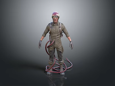 Military Tactical Weapon 3D Model with Uniform Helmet and Red Tubes Equipment Gear 3d model