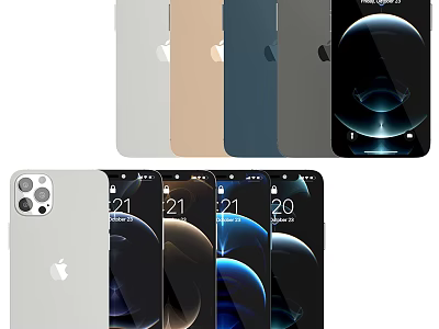 iPhone Smartphones Featuring Various Color Backs And Front Screens With iOS Interface And Earth Wallpaper 3d model