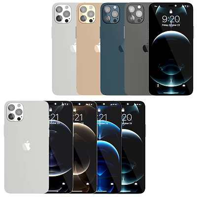 iPhone Smartphones Featuring Various Color Backs And Front Screens With iOS Interface And Earth Wallpaper 3d model