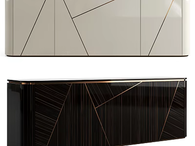 Modern TV Stand With Geometric Patterns And Gold Accent Lines In White And Black 3d model