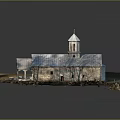 Church Building With White Spire Gray Roof Stone Walls And Circular Section Design