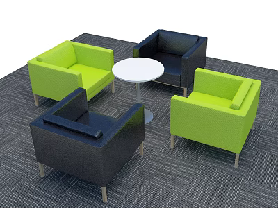 Four Piece Sofa Set with Green Black Armchairs and White Round Coffee Table 3d model