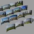 Curved Display of Urban and Natural Scenery Featuring City Skylines and Parks