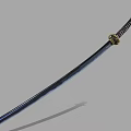 Detailed Traditional Samurai Sword With Brown Wrapped Handle Golden Fitting And Black Scabbard