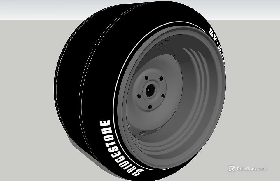 Bridgestone Car Tire With Black Tread Design Silver Wheel Rim And Multiple Bolt Holes 3d model 