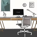 Modern desk and chair computer desk and chair combination 3d model