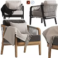 Modern Single Chair With Wooden Frame Woven Details And Cozy Neutral Tones Pillow