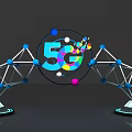 5G Themed Photo Spot With Geometric Arch Structure Colorful Spheres And Lighting