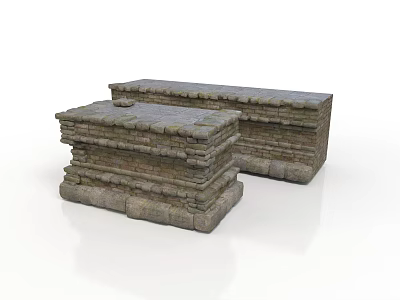 Modern Textured Stone Benches As Decorative Elements In Contemporary Outdoor Setting 3d model