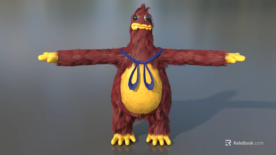 Game And Movie Character With Brown Feathers Yellow Belly Blue Bow Tie And Outstretched Arms 3d model 