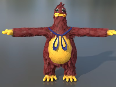 Game And Movie Character With Brown Feathers Yellow Belly Blue Bow Tie And Outstretched Arms 3d model