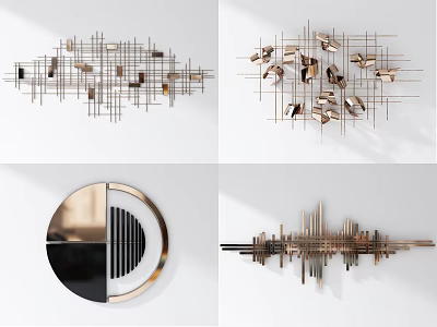 Modern Minimalist Wall Decor With Metallic Geometric Shapes Linear Elements And Circular Design 3d model