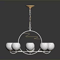Elegant Modern Chandelier With White Spherical Lampshades Circular Metal Frame And Wooden Top