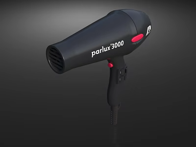 Black Parlux 3000 Hair Dryer With Red Button And Modern Design 3d model