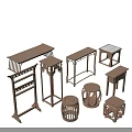 Various Wooden Stools Featuring Different Traditional And Modern Design Structures And Styles 3d model