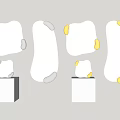 Stylish Decorative Mirrors In Various Shapes On White Cube Stands With Gray And Yellow Edges