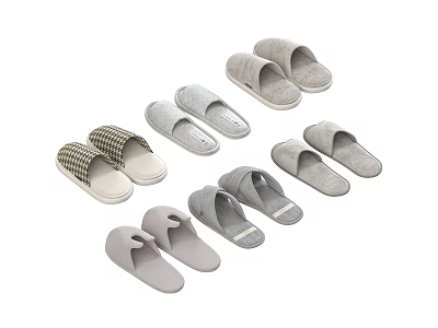 Comfortable Home Slippers In Various Styles With Gray Beige Colors And Plaid Pattern 3d model