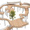 Spiral Wooden Walkway Structure With Multiple Platforms Stairs And Central Tree 3d model
