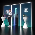 Modern Wine Display With Neon Framed Panels Wine Bottle Silhouette And White High Tables