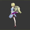 Game Anime Character Blonde Twin Tails Blue Dress Pink Shoes Sash Standing Pose