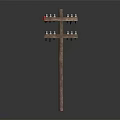 Wooden Electric Poles With Black Wires And Red Blue Birds Standing On