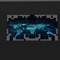 Computer Display Wall With Multiple Square Panels Showing Blue World Map And Grid Lines 3d model
