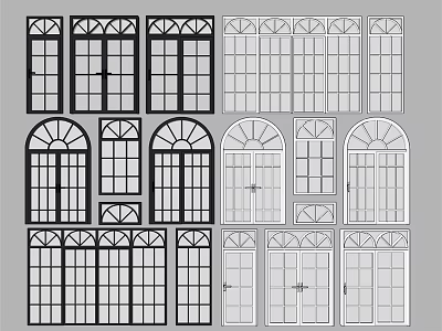 Classic Architectural Window Design Collection With Various Shapes And Decorative Frames 3d model