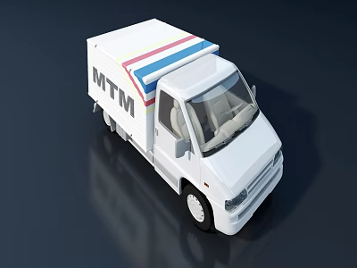 White Commercial Truck Featuring MTM Lettering and Red Blue Roof Stripes 3d model