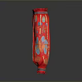 Red Decorative Pants With Floral Patterns And Waist Belt Design