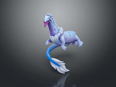 3D Mythical Game and Movie Character with White Blue Body Long Tail Open Mouth Leaping 3d model