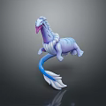 3D Mythical Game and Movie Character with White Blue Body Long Tail Open Mouth Leaping
