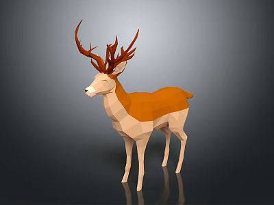 Low Poly Deer 3D Model With Orange Beige Body And Large Antlers 3d model