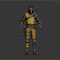 Yellow And Black Ninja Cosplay Costume With Armor Equipment And Swords