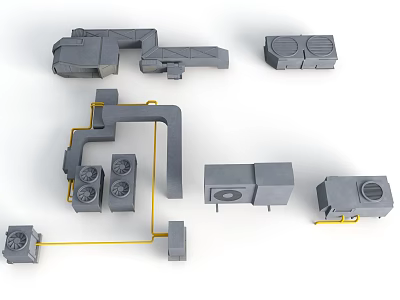 Public Facilities Infrastructure Gray Concrete Components With Yellow Pipeline And Ventilation Connections 3d model