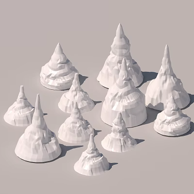 Multiple White Stone Cone Shaped Objects With Layered Texture In Low Poly Style 3d model Multiple White Stone Cone Shaped Objects With Layered Texture In Low Poly Style 3d model