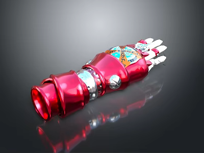 Detailed Red Mechanical Arm Designed for Character with Shiny Decorative Components and Metallic Parts 3d model