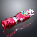 Detailed Red Mechanical Arm Designed for Character with Shiny Decorative Components and Metallic Parts