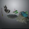 Scenic Decorative Components With Deer Sculpture Lotus Flowers Leaves And Rocks