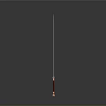 Sword with slim blade red hilt and metal guard against gray gradient background