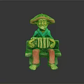 Colorful Clay Statue of Man in Hat Sitting on Bench Playing Accordion